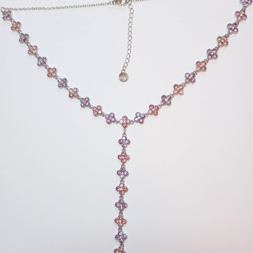 Collier princesse y rose et lavande argenté . sautoir trèfles . tour de cou acier inoxydable | bjou femme - idée cadeau