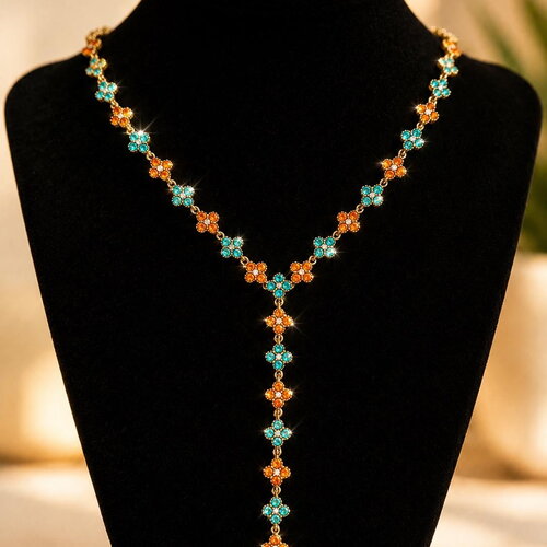 Collier princesse y orange turquoise. collier trèfles y acier inoxydable  | bjou femme - idée cadeau