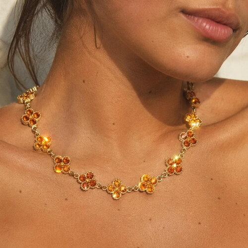 Collier trèfles orange . collier princesse acier inoxydable | bijou femme - idée cadeau