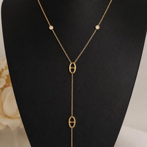 Collier y mailles marines acier inoxydable  - sautoir doré mailles marines