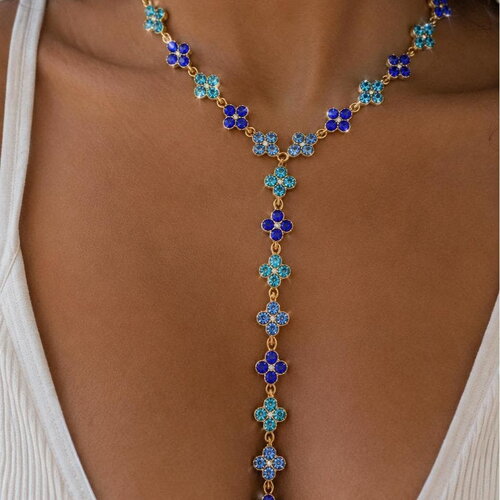 Collier lasso turquoise, marine, bleu ciel scintillant . collier y acier inoxydable trèfles | bjou femme - idée cadeau