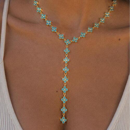 Collier princesse turquoise scintillant . collier y acier inoxydable trèfles | bjou femme - idée cadeau