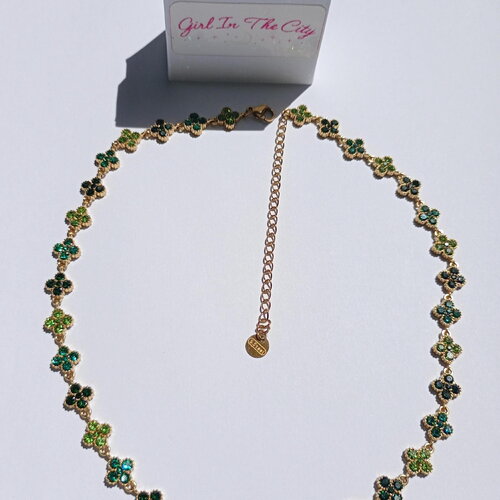 Collier princesse trèfles émeraude doré ou argenté scintillant . collier trèfles acier inoxydable | bijou femme - idée cadeau