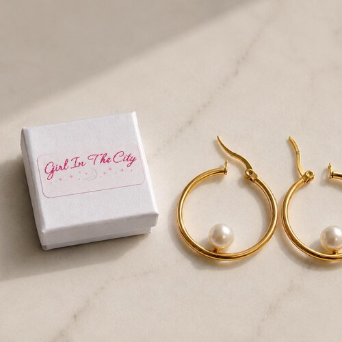 Créoles dorées et perles acier inoxydable – boucles d'oreilles  - bijou tendance femme