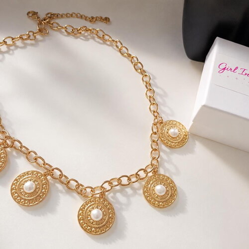 Collier à breloques chunky | collier doré à breloques médaillons perles – collier d’été, bijou de plage chic, acier inoxydable