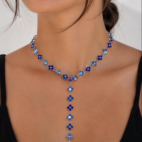 Collier princesse y bleu roi, bleu ciel, bleu saphir. - collier trèfles acier inoxydable - idée cadeau