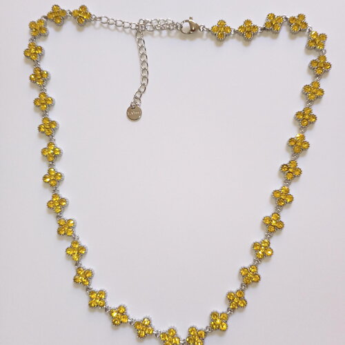 Collier princesse jaune citron et argenté - collier trèfles acier inoxydable | bjou femme - idée cadeau