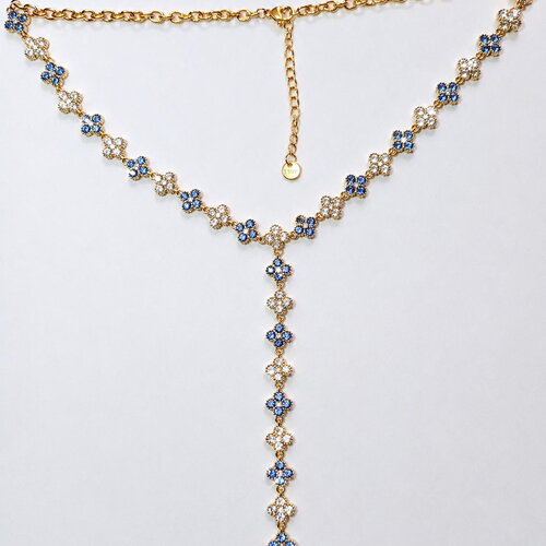 Collier princesse y  bleu roi et  transparent. collier trèfles y acier inoxydable  | bjou femme - idée cadeau