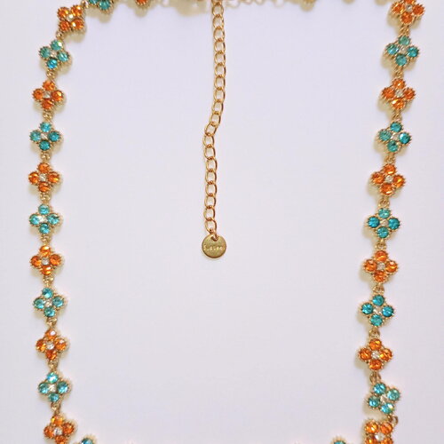 Collier trèfles ambre et turquoise scintillant . collier princesse acier inoxydable | bijou femme - idée cadeau