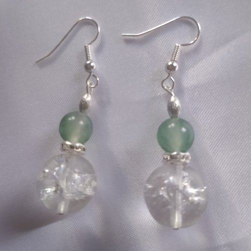 Boucles d'oreilles pendantes perles verre et semi précieuse