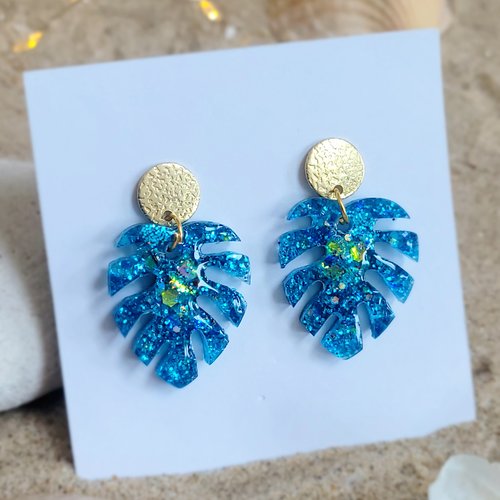 Boucles petites monstera bleues