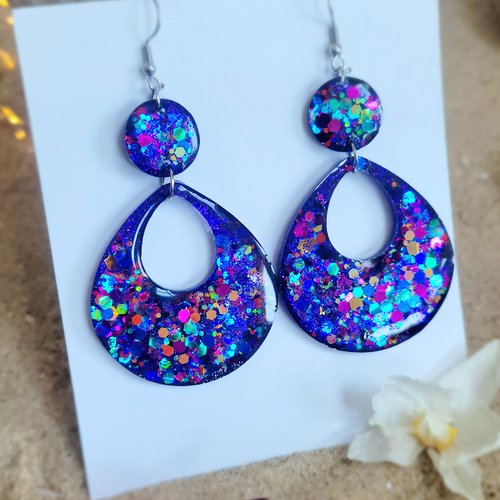Boucles gouttes marines pastille tige colorée