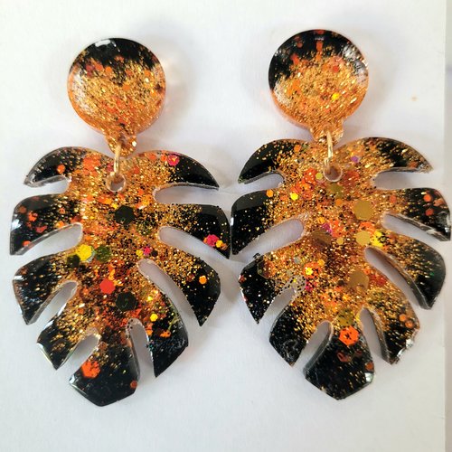 Boucles monstera fauves et noirespastille tige colorée