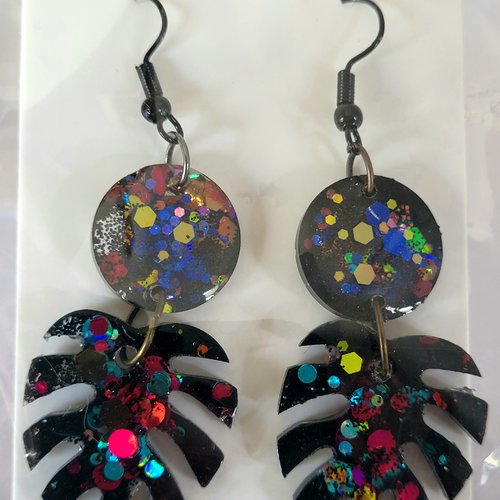 Boucles monstera noires et paillettes