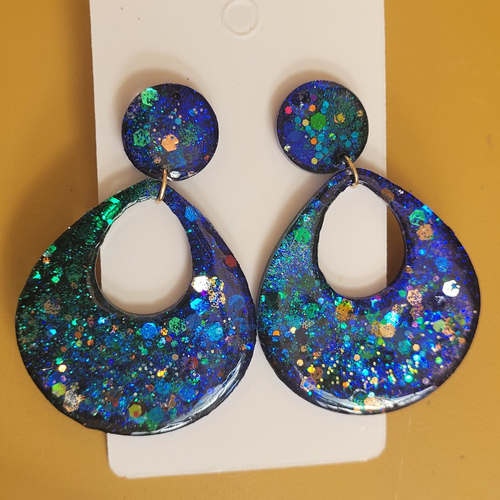Boucles goutte évidée marine et vert