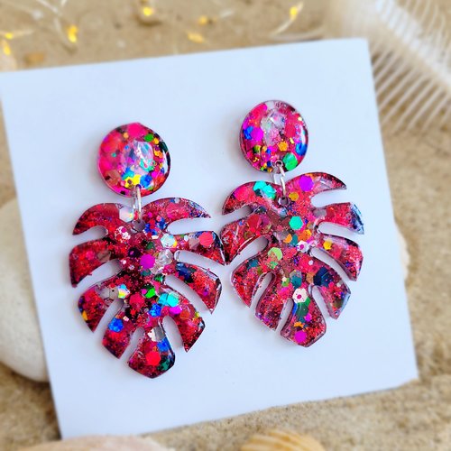 Boucles d'oreilles feuilles monsterrat scintillantes