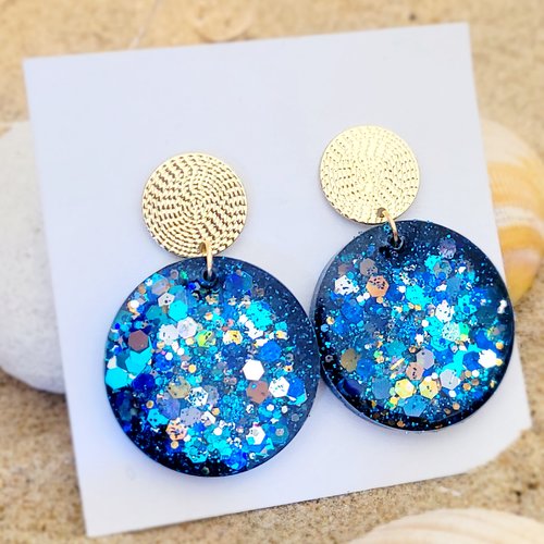 Boucles rondes sur tige camaieu de bleus marins