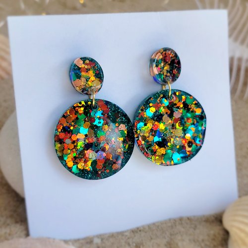 Boucles rondes sur tige orange et vert