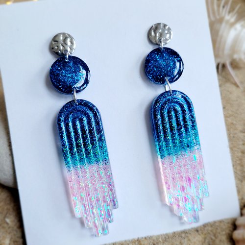 Boucles.pendantes élégantes nuits turquoises rosées