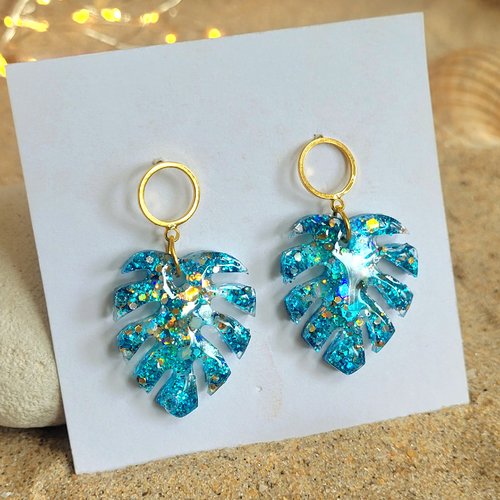 Boucles petites monstera turquoise