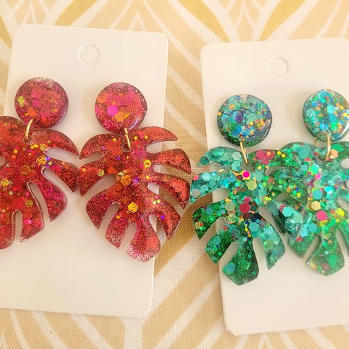 Lot de 2 paires de monstera turquoise et rouge