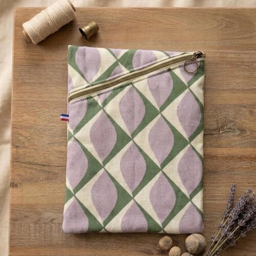 Pochette livre et tablette 23x29 cm fait main | housse livre broché, ipad et tablette | fermeture éclair cousue en biais création artisan