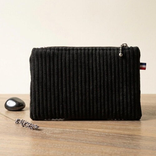 Porte-monnaie en velours côtelé noir– création artisanale faite main 18x11cm, pochette sac