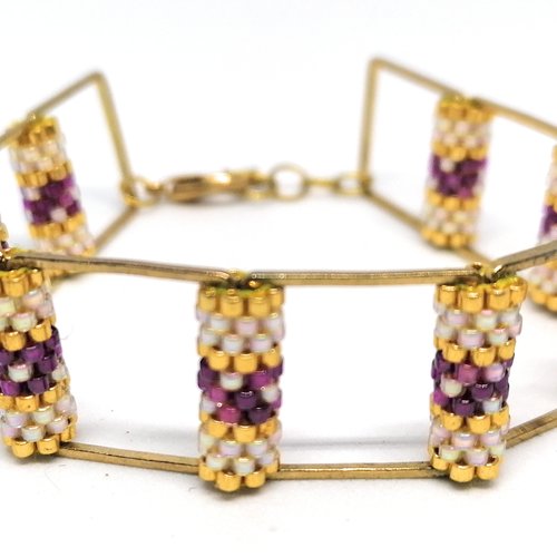 Bracelet manchette doré et perles miyuki
