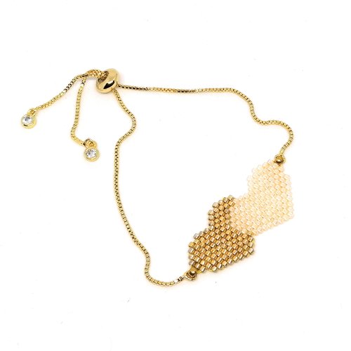 Bracelet doré, deux coeurs en perles miyuki - attache perle coulissante