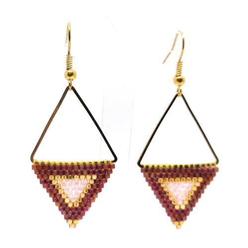 Boucles d'oreilles dorées en forme de losange- tissage perles miyuki