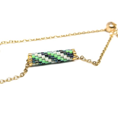 Bracelet doré - tissage en forme de tube en perles miyuki -fermoir perle coulissante