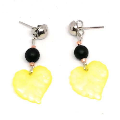 Boucles d'oreilles - perles & feuilles  -3.5cm