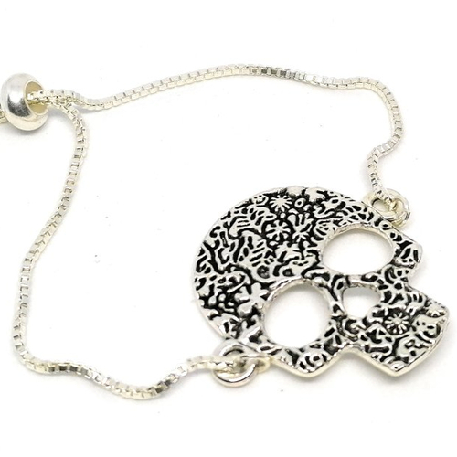 Bracelet rock'n roll réglable doré crâne mexicain - collection gold phénix