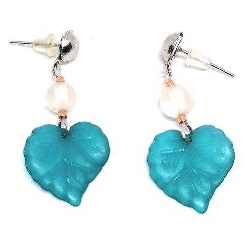 Boucles d'oreilles - perles & feuilles  -3.5cm
