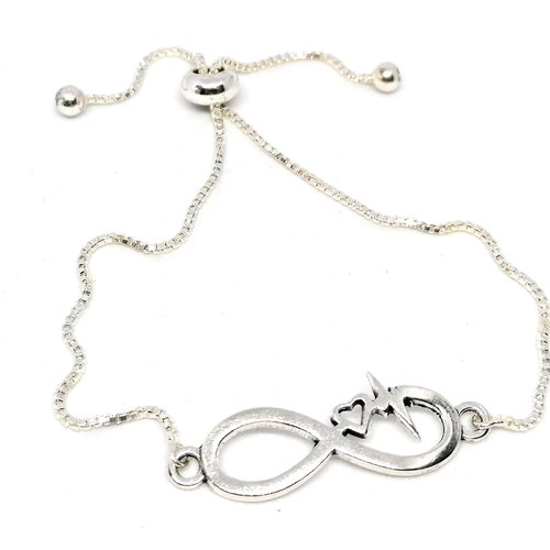 Bracelet argenté symbole infini - cœur - signe de vie-fermoir perle coulissante