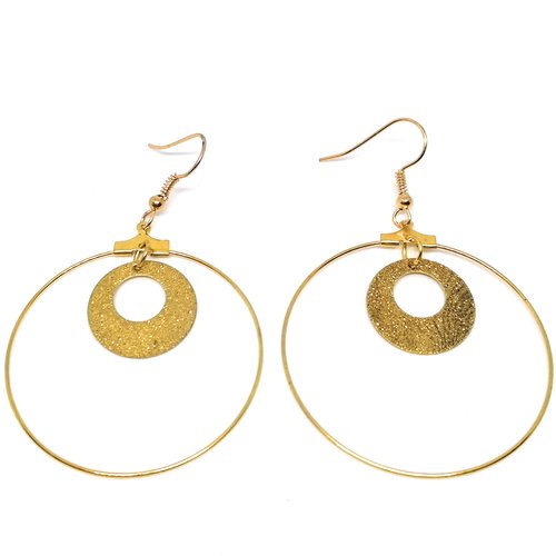 Créoles dorées -estampe en cercle trouée pailletée 6cm