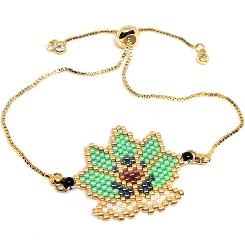 Bracelet doré, tissage en forme de lotus en perles miyuki