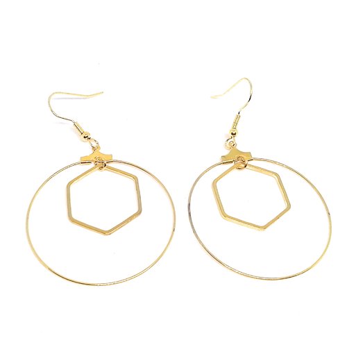 Boucles d'oreilles créoles dorées - estampe hexagone
