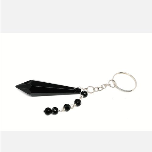 Porte clé prisme en verre noir mat et perles noires