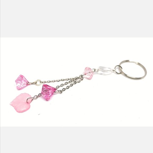 Porte clé perle et breloque rose