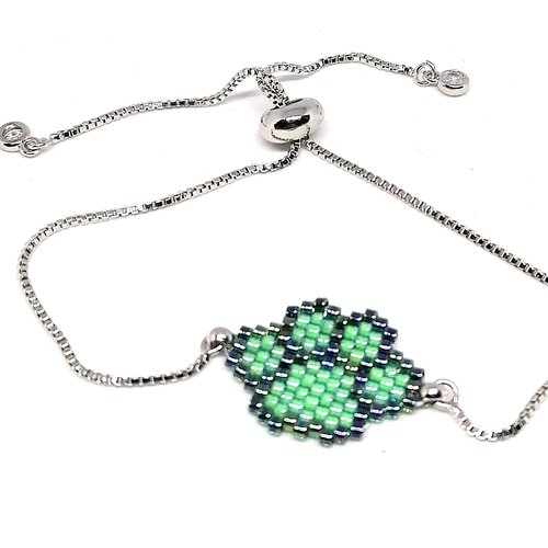 Bracelet argenté, empreinte de patte en perles miyuki