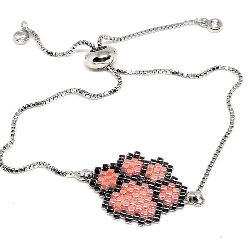 Bracelet argenté, empreinte de patte en perles miyuki