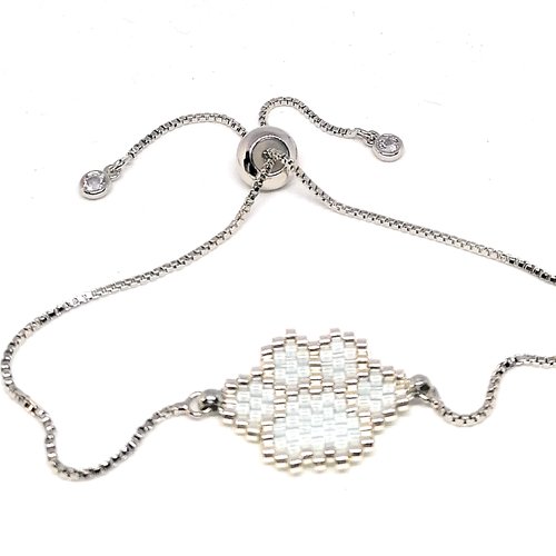 Bracelet argenté, empreinte de patte en perles miyuki