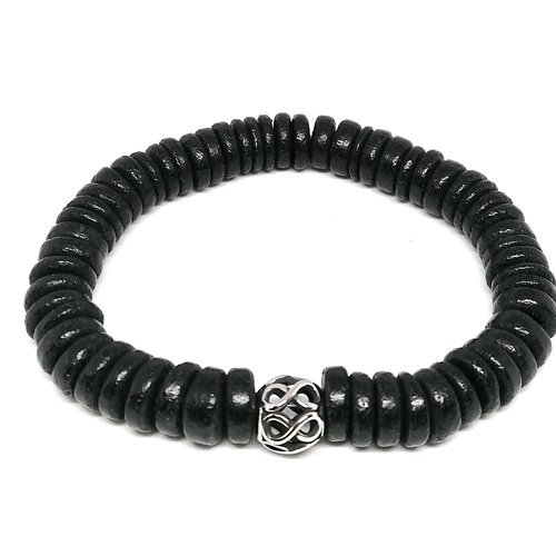 Bracelet élastique pour homme en perles de noix de coco