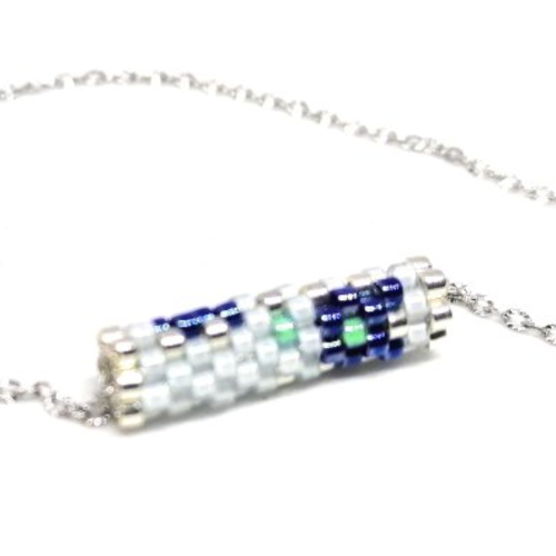 Bracelet argenté - tissage en forme de tube en perles miyuki -fermoir perle coulissante