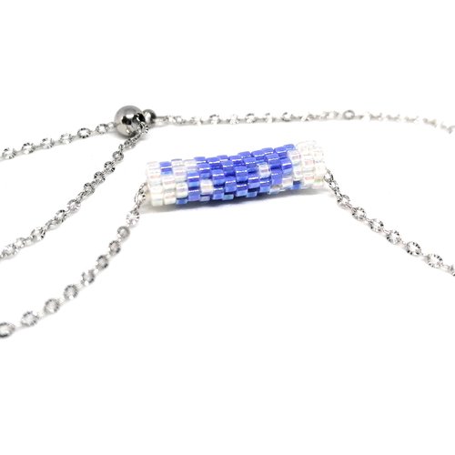 Bracelet argenté - tissage en forme de tube en perles miyuki -fermoir perle coulissante