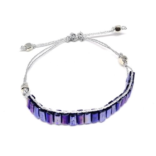 Bracelet argenté en perles de verre - nœud coulissant