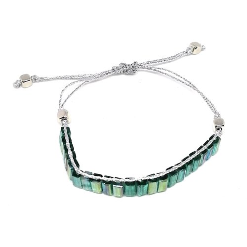 Bracelet argenté en perles de verre - nœud coulissant
