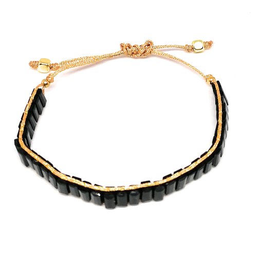 Bracelet doré en perles de verre - nœud coulissant