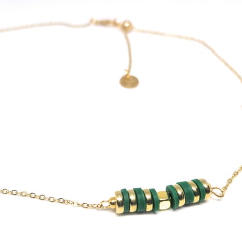 Collier doré fin- perles d'argile et métal -réglable
